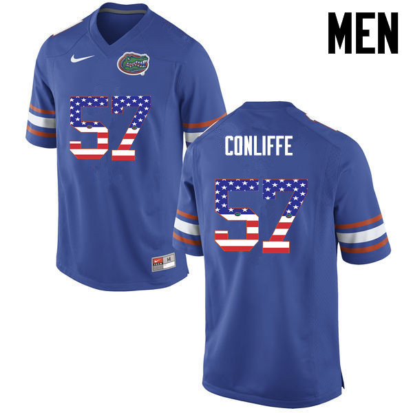 Men Florida Gators #57 Elijah Conliffe College Football USA Flag Fashion Jerseys-Blue - Click Image to Close
